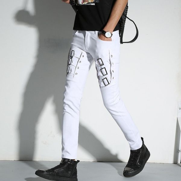 autumn new brand white patchwork punk style mens pencil pants full length fashion night club wear slim fit stretch male trousers, Black
autumn new brand white patchwork punk style mens pencil pants full length fashion night club wear slim fit stretch male trousers, Black