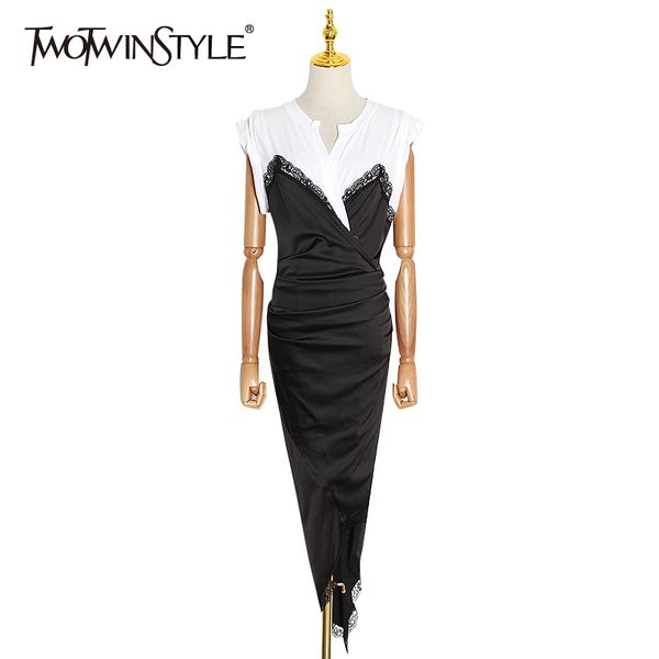 twotwinstyle elegant patchwork lace women dress o neck short sleeve high waist irregular hem hit color satin dresses female tide, Black;gray
twotwinstyle elegant patchwork lace women dress o neck short sleeve high waist irregular hem hit color satin dresses female tide, Black;gray