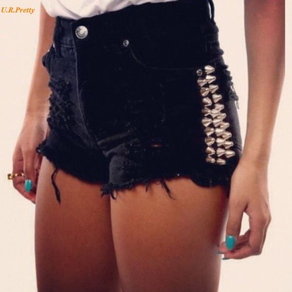 new fashion women's high waist denim button casual slim rivet ripped shorts 29, Blue
new fashion women's high waist denim button casual slim rivet ripped shorts 29, Blue