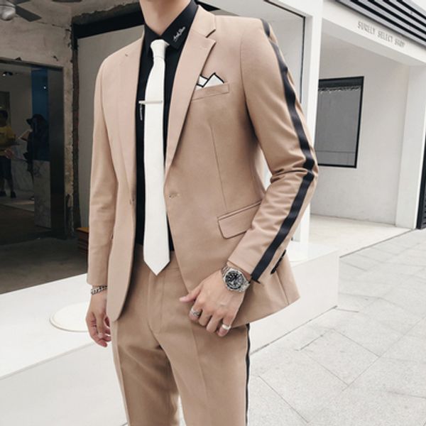 2019 stitching male slim korean version of the trend handsome british style embroidery suit suit autumn tide men's jacket, White;black
2019 stitching male slim korean version of the trend handsome british style embroidery suit suit autumn tide men's jacket, White;black