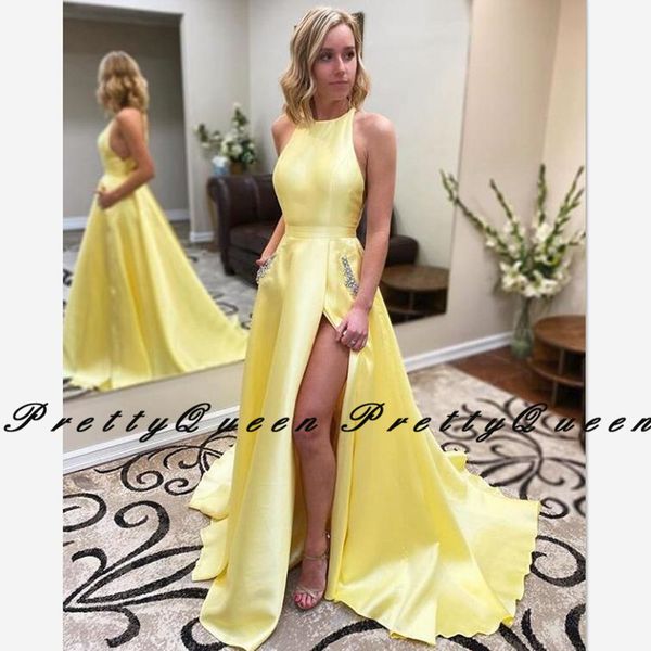 yellow long bridesmaid dresses with beads pocket 2020 a line halter side split formal wedding party dress vestidos, White;pink
yellow long bridesmaid dresses with beads pocket 2020 a line halter side split formal wedding party dress vestidos, White;pink