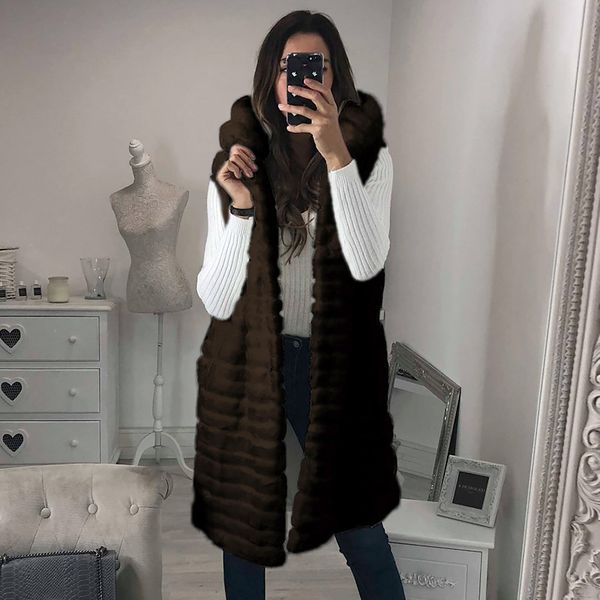 long hooded faux fur waistcoat women autumn winter sleeveless fur vest ladies stripe casual clothes elegant long coat, Black;white
long hooded faux fur waistcoat women autumn winter sleeveless fur vest ladies stripe casual clothes elegant long coat, Black;white