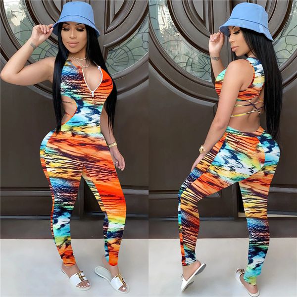 women designer skinny rompers luxury floral printed v neck female sleeveless trousers bandage backless womens clothing, Black;white
women designer skinny rompers luxury floral printed v neck female sleeveless trousers bandage backless womens clothing, Black;white