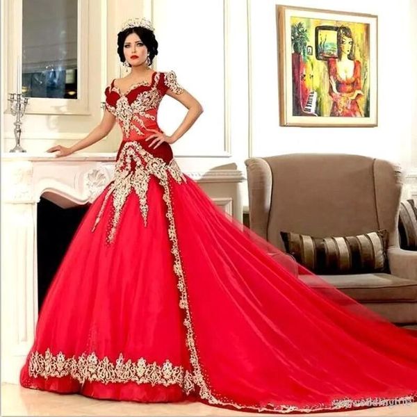 Middle East Arabic Red Formal Evening Dresses 2019 Sweetheart with Golden Lace Appliques Cap Sleeve Tulle Celebrity Prom Gowns
Middle East Arabic Red Formal Evening Dresses 2019 Sweetheart with Golden Lace Appliques Cap Sleeve Tulle Celebrity Prom Gowns