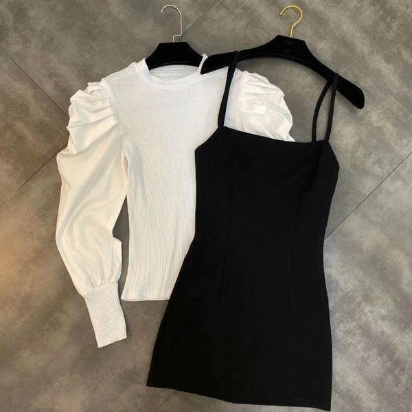 two piece dress deat 2021 spring o neck long puff sleeve spaghetti strap short mini women set mh676, White
two piece dress deat 2021 spring o neck long puff sleeve spaghetti strap short mini women set mh676, White