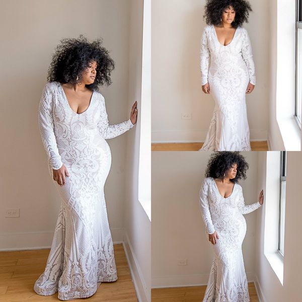 2019 plus size wedding dresses deep v neck lace appliques floor length mermaid long sleeve wedding dress custom country bridal gowns, White
2019 plus size wedding dresses deep v neck lace appliques floor length mermaid long sleeve wedding dress custom country bridal gowns, White