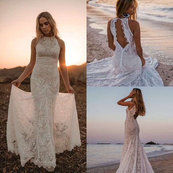 2019 mermaid wedding dresses jewel neck lace appliqued sweep train hollow back bohemian wedding dress custom plus size country bridal gowns, White
2019 mermaid wedding dresses jewel neck lace appliqued sweep train hollow back bohemian wedding dress custom plus size country bridal gowns, White