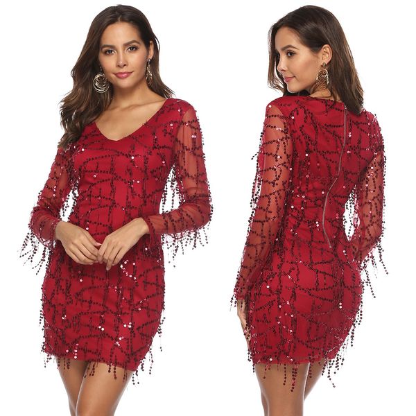 fringed dress sequin red tight tassel short party dress plus size 2xl women new long sleeve bandage vestidos de fiest, Black;gray
fringed dress sequin red tight tassel short party dress plus size 2xl women new long sleeve bandage vestidos de fiest, Black;gray
