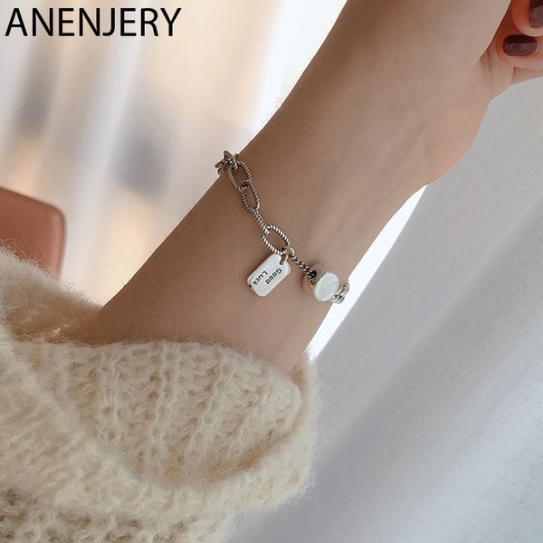 anenjery vintage square brand letter luck thai silver bracelet 925 sterling silver fashion lock chian bracelet for women s-b335, Black
anenjery vintage square brand letter luck thai silver bracelet 925 sterling silver fashion lock chian bracelet for women s-b335, Black