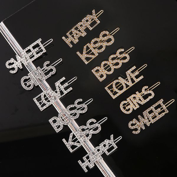sweet english letters rhinestones clip hairpin for girl women metal pins barrette hairclip party wedding hair accessories, Golden;white
sweet english letters rhinestones clip hairpin for girl women metal pins barrette hairclip party wedding hair accessories, Golden;white