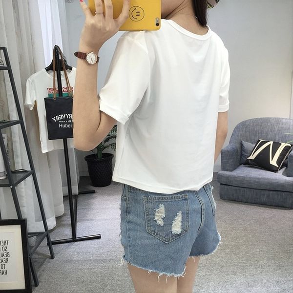 pure women's short short-sleeved loose navel jacket white t-shirt white t-shirt round neck navel summer cartoon high-waist short jacket
pure women's short short-sleeved loose navel jacket white t-shirt white t-shirt round neck navel summer cartoon high-waist short jacket