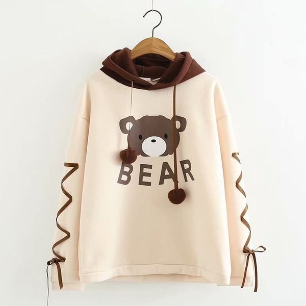 autumn and winter japanese-style soft cute girl cute bear lace-up long sleeve hooded ear plus velvet hoodie student s26039, Black
autumn and winter japanese-style soft cute girl cute bear lace-up long sleeve hooded ear plus velvet hoodie student s26039, Black