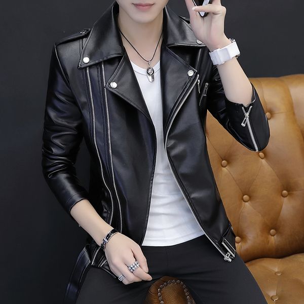 hoo 2020 men's personalized epaulette oblique zipper leather lapel slim handsome adolescent autumn pu leather, Black
hoo 2020 men's personalized epaulette oblique zipper leather lapel slim handsome adolescent autumn pu leather, Black