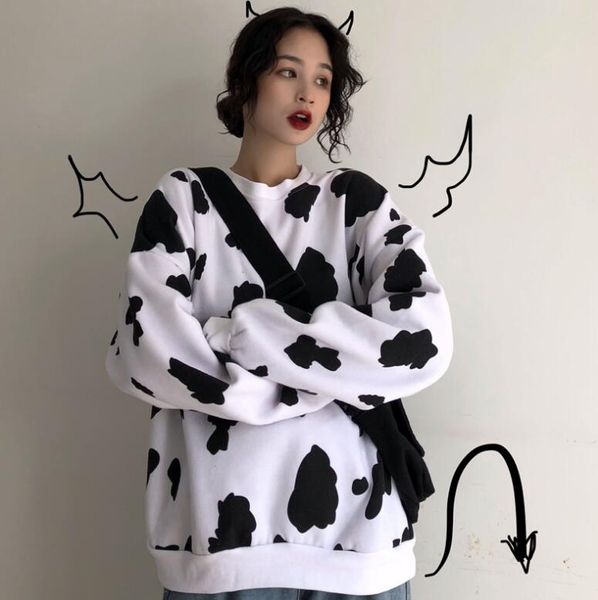 autumn and winter cute cow print loose o-neck pullover plus velvet sweatshirt, Black
autumn and winter cute cow print loose o-neck pullover plus velvet sweatshirt, Black