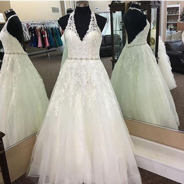 new arrival halter backless wedding dresses bridal gowns v neck applique beading sequins pleated tulle crystal wedding gown cheap, White
new arrival halter backless wedding dresses bridal gowns v neck applique beading sequins pleated tulle crystal wedding gown cheap, White