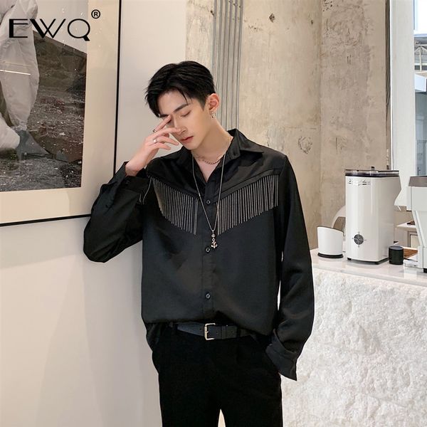 ewq / men's clothing 2020 spring new fashion shirt long sleeve satin metal tassels patchwork black shirt tide male loose 9y176, White;black
ewq / men's clothing 2020 spring new fashion shirt long sleeve satin metal tassels patchwork black shirt tide male loose 9y176, White;black