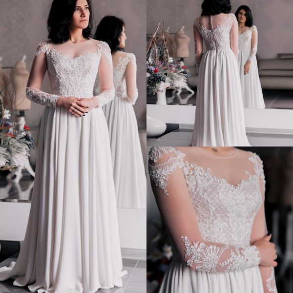 modest bohemian long sleeve jewel neck a line wedding dresses satin lace applique beads crystal wedding gowns sweep train robe de mariée, White
modest bohemian long sleeve jewel neck a line wedding dresses satin lace applique beads crystal wedding gowns sweep train robe de mariée, White