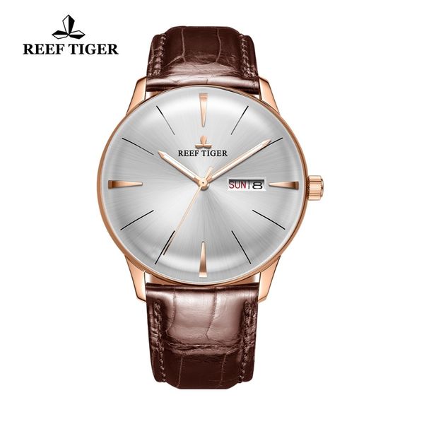 

new reef tiger/rt simple dress mechanical watches for men rose gold leather automatic watches watch reloj rga8238, Slivery;brown