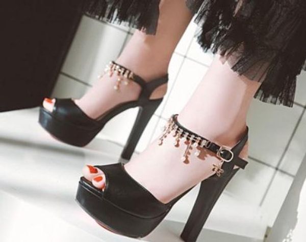 2019 women's sandals in summer with new style high heel coarse heel waterproof table@31, Black