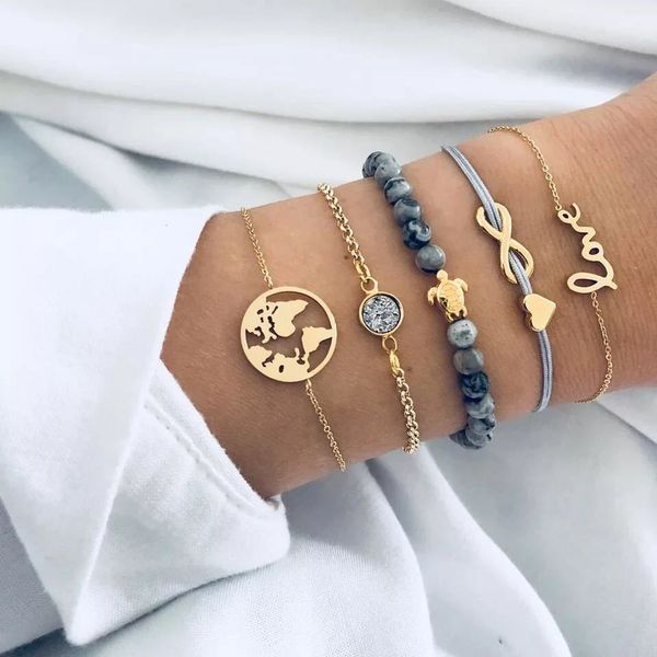 simple beaded love round bead map combination bracelet five-piece set for women jewelry gift, Golden;silver
simple beaded love round bead map combination bracelet five-piece set for women jewelry gift, Golden;silver