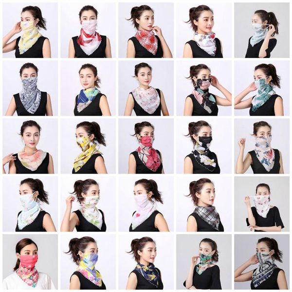 

Women Scarf Face Mask Silk Chiffon Handkerchief Outdoor Windproof Half Face Dust-proof Sunshade Masks Scarf Dust Mask Party Masks