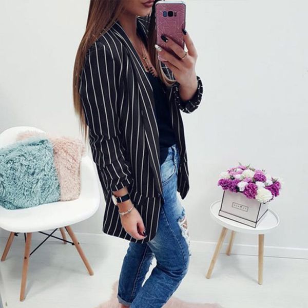 fashion casual blazers slim fit women formal jackets office work open front notched striped ladies blazer coat, White;black
fashion casual blazers slim fit women formal jackets office work open front notched striped ladies blazer coat, White;black