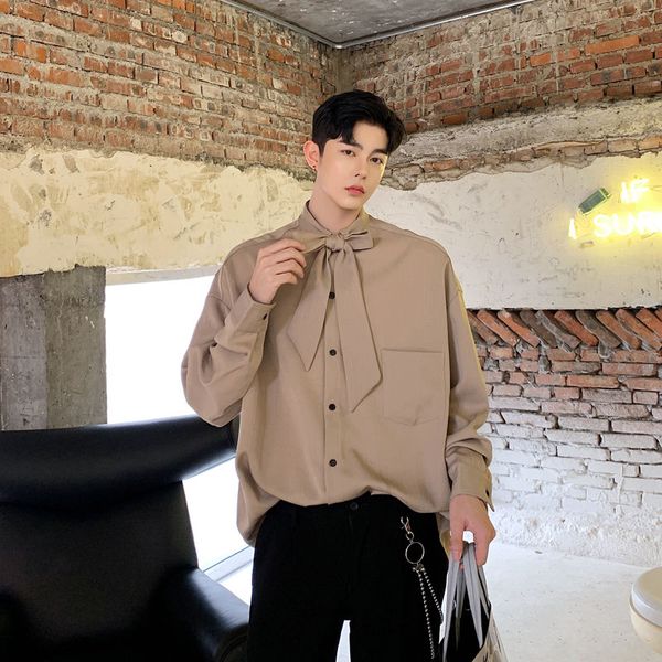 men's casual shirts ewq / wear 2021 spring summer bandage collar large size shirt for male loose long sleeve oversize casaul 9y1721, White;black
men's casual shirts ewq / wear 2021 spring summer bandage collar large size shirt for male loose long sleeve oversize casaul 9y1721, White;black