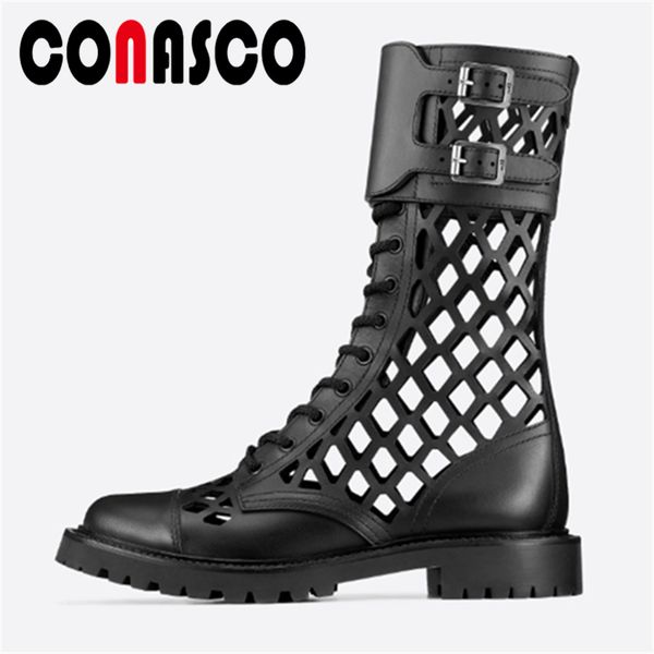 conasco fashion summer 2020 women mid-calf boots genuine leather low heels fretwork buckle casual round toe lace-up boots woman, Black
conasco fashion summer 2020 women mid-calf boots genuine leather low heels fretwork buckle casual round toe lace-up boots woman, Black