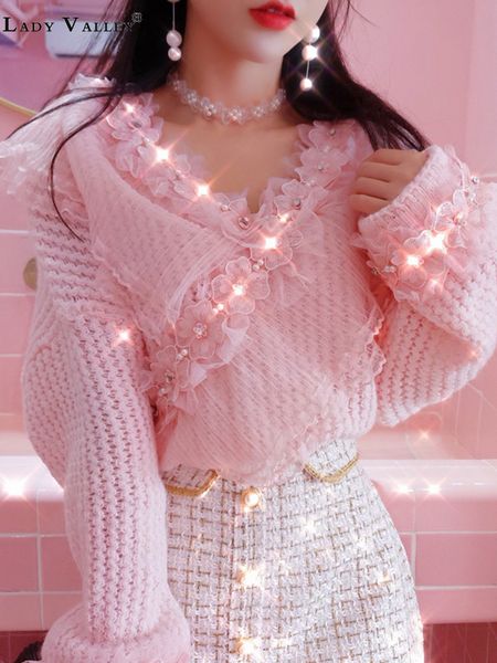 three-color heavy craft stitching mesh lace pleats beaded bead sweater ladies spring and autumn fashion wild knit pullover, White;black
three-color heavy craft stitching mesh lace pleats beaded bead sweater ladies spring and autumn fashion wild knit pullover, White;black
