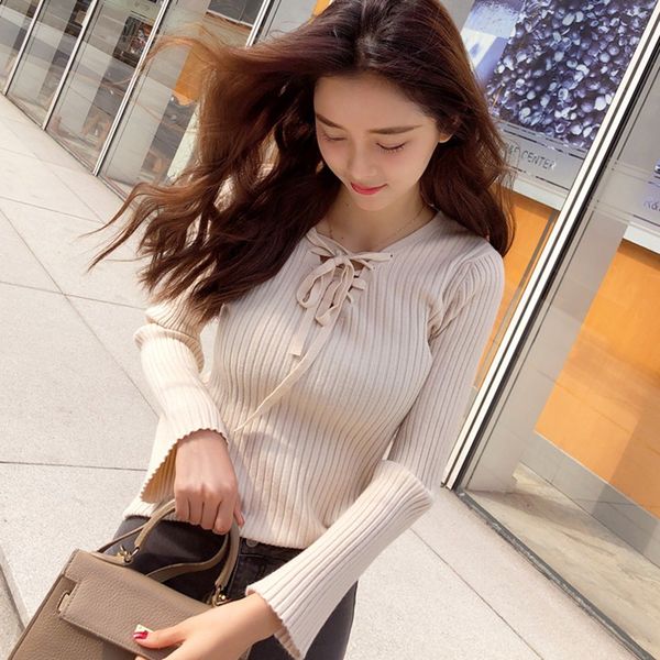 women autumn winter fashion sweaters slim solid color flare sleeve v-neck long sleeve knit pullovers sweater, White;black
women autumn winter fashion sweaters slim solid color flare sleeve v-neck long sleeve knit pullovers sweater, White;black
