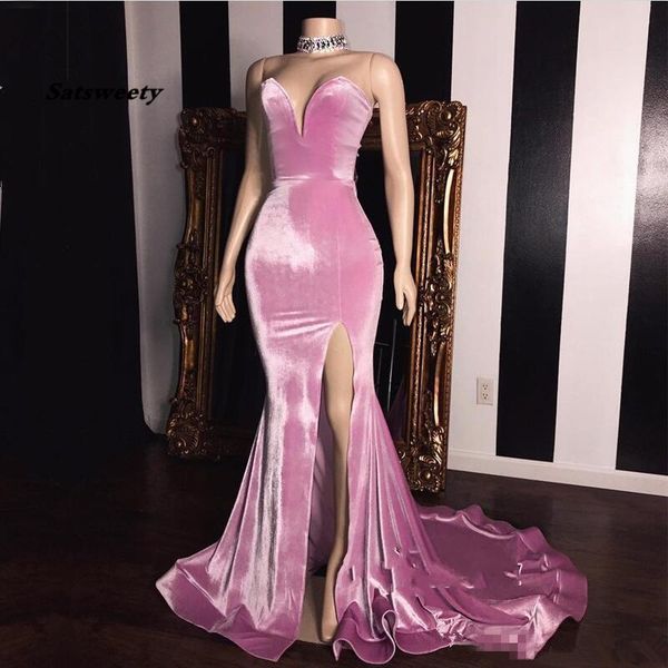 pink velvet formal evening dresses sweetheart split side prom gowns backless party dress, Black
pink velvet formal evening dresses sweetheart split side prom gowns backless party dress, Black