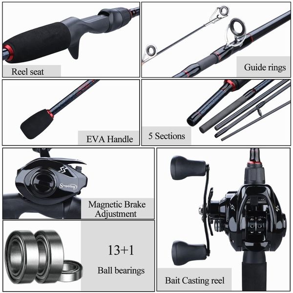 sougayilang 1.8m- 2.4m portable pole 5 section casting fishing rod and 12+1bb 7.0:1 gear ratio baitcasting reel fishing set rod reel combo
sougayilang 1.8m- 2.4m portable pole 5 section casting fishing rod and 12+1bb 7.0:1 gear ratio baitcasting reel fishing set rod reel combo