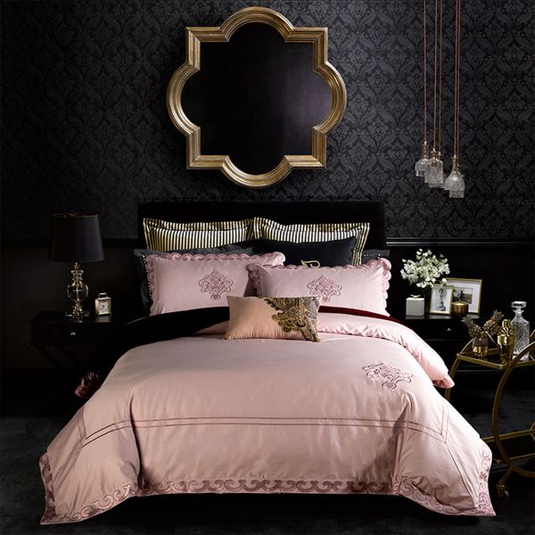 100s egyptian cotton luxury embroidery pink 4pcs bedding sets, duvet cover flat sheet pillowcase set
100s egyptian cotton luxury embroidery pink 4pcs bedding sets, duvet cover flat sheet pillowcase set