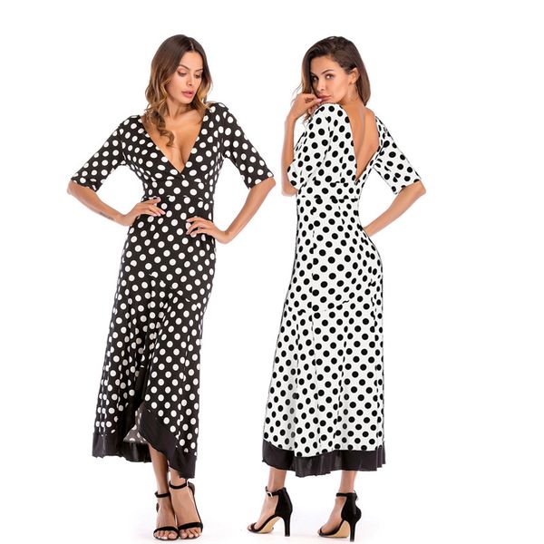 A ymmetrical ruffle long dre polka dot print off houlder backle deep v neck women dre e
A ymmetrical ruffle long dre polka dot print off houlder backle deep v neck women dre e