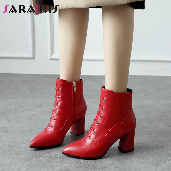 sarairis big size 34-42 fashion pointed toe booties ladies lace-up genuine leather ankle boots women 2019 high heel shoes woman, Black
sarairis big size 34-42 fashion pointed toe booties ladies lace-up genuine leather ankle boots women 2019 high heel shoes woman, Black