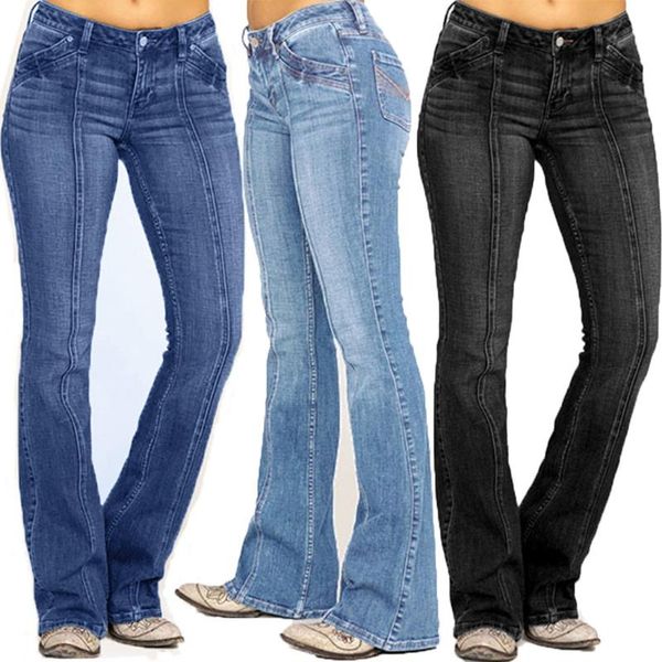 women's jeans 2021 fashion women mid waisted denim embroidery stretch button flare pants mujer l42, Blue
women's jeans 2021 fashion women mid waisted denim embroidery stretch button flare pants mujer l42, Blue