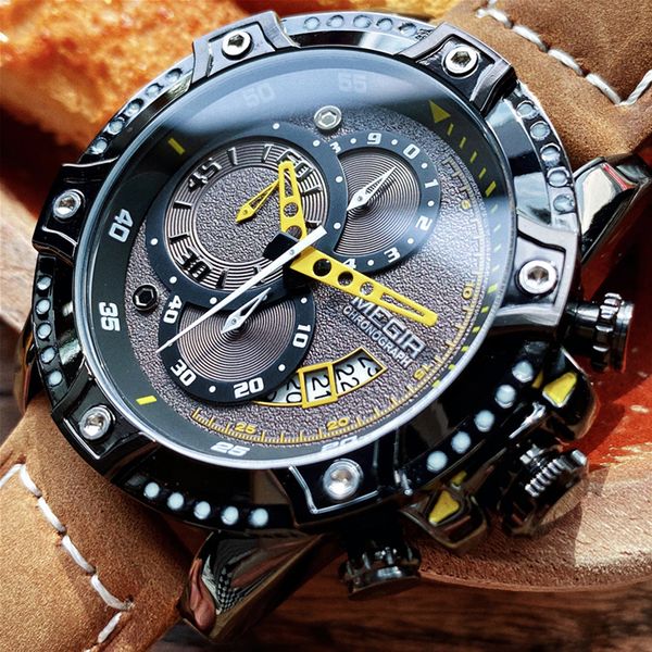 megir creative quartz wristwatch men watch waterproof leather men's watches chronograph sport relogio masculino, Slivery;brown
megir creative quartz wristwatch men watch waterproof leather men's watches chronograph sport relogio masculino, Slivery;brown