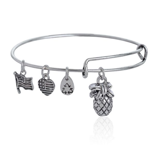 luxury designer fashion popular vintage silver color cute pineapple friuts adjustable charm bangle bracelet for woman girls
luxury designer fashion popular vintage silver color cute pineapple friuts adjustable charm bangle bracelet for woman girls