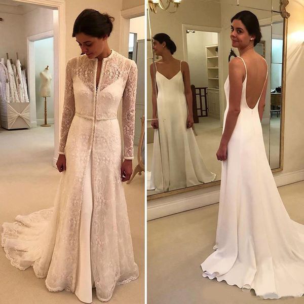 2020 long satin spaghetti mermiad wedding dresses with backless lace jackets custom made bridal wedding gowns, White
2020 long satin spaghetti mermiad wedding dresses with backless lace jackets custom made bridal wedding gowns, White
