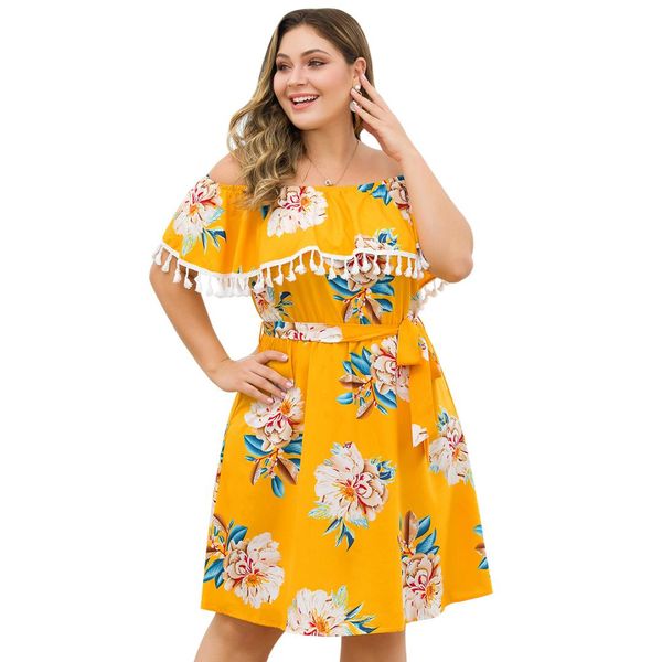 european and american brief pregnant women's new tassel stitching word shoulder strap waist large size yellow print dresses, White
european and american brief pregnant women's new tassel stitching word shoulder strap waist large size yellow print dresses, White
