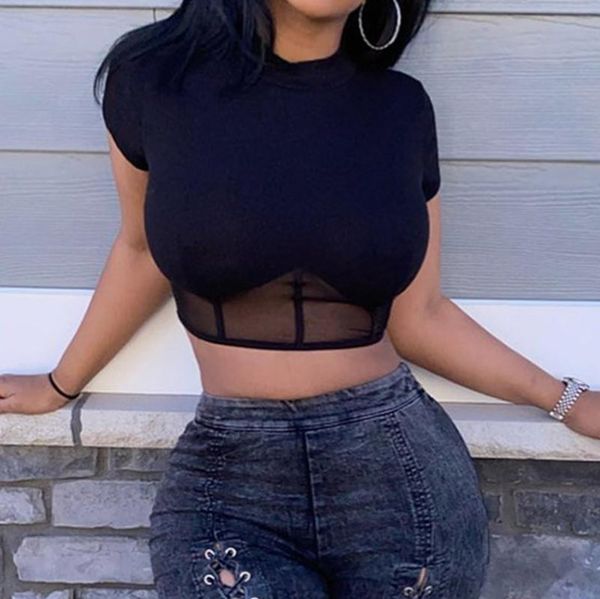 women's tanks & camis 2021 bustier black mesh stitching crop summer casual short sleeve stand neck shirt cropped feminino, White
women's tanks & camis 2021 bustier black mesh stitching crop summer casual short sleeve stand neck shirt cropped feminino, White