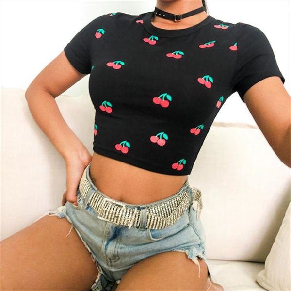 2019 women's cherry printing slim navel short 2019 women's cherry printing slim t-shirt navel short t-shirt top, White
2019 women's cherry printing slim navel short 2019 women's cherry printing slim t-shirt navel short t-shirt top, White