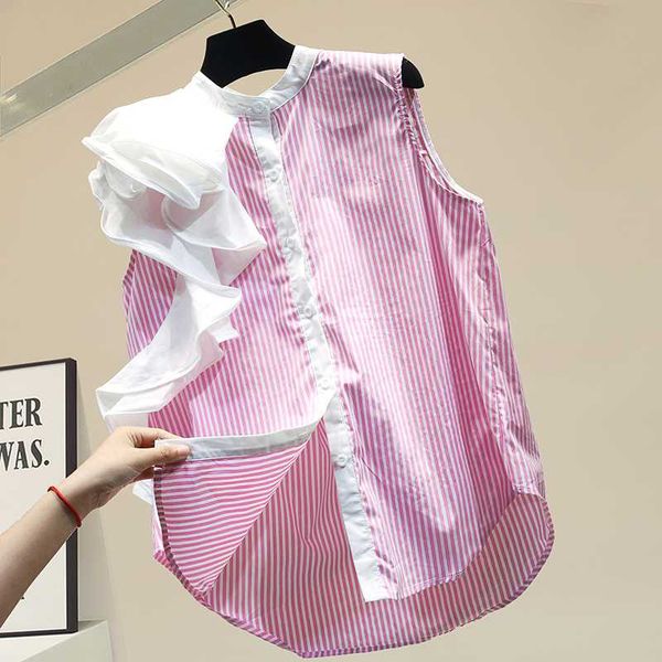 women's striped sleeveless shirt women's reffles stand collar blouse stripe blouses and lady blusas mujer de moda 2020, White
women's striped sleeveless shirt women's reffles stand collar blouse stripe blouses and lady blusas mujer de moda 2020, White