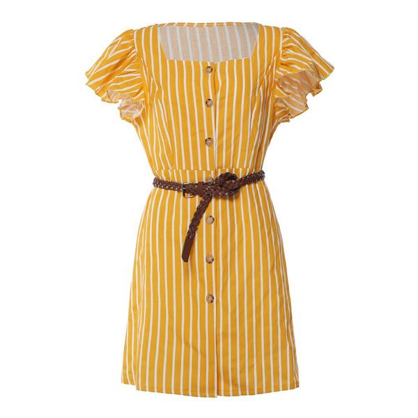 Women's Square Collar Short Sleeve Belt Casual Striped Dress Casual Loose Beach Ruffles Sleeve Shirt Dress
Women's Square Collar Short Sleeve Belt Casual Striped Dress Casual Loose Beach Ruffles Sleeve Shirt Dress