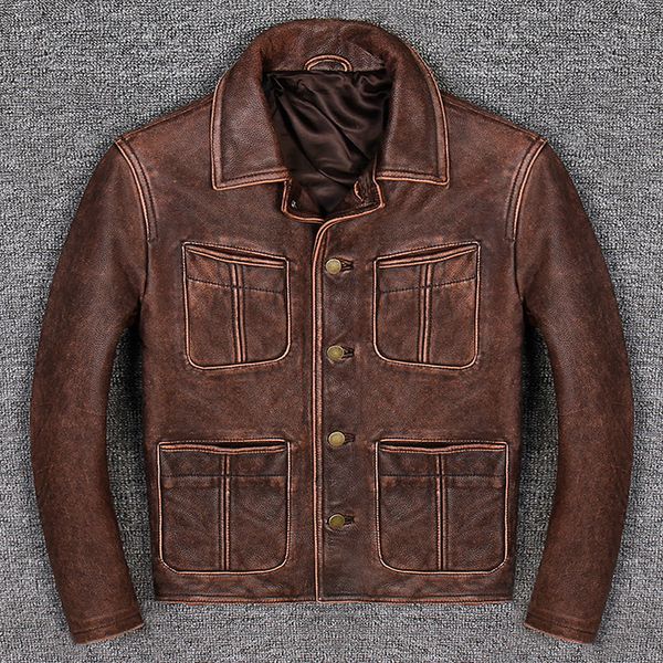 casual lapel locomotive leather jacket men's brown cowskin leather vintage leather jacket motorcycle clothing male winter coat, Black
casual lapel locomotive leather jacket men's brown cowskin leather vintage leather jacket motorcycle clothing male winter coat, Black
