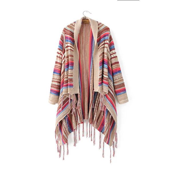 2019 vintage ethnic style irregular hem sweaters cardigan women colorful tassel knitting shawl sweater outwear loose knitwear, White
2019 vintage ethnic style irregular hem sweaters cardigan women colorful tassel knitting shawl sweater outwear loose knitwear, White