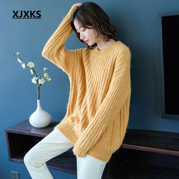 xjxks solid color all-match women sweater 2019 autumn winter new round neck long sleeve cashmere knitted sweater women pullover, White;black
xjxks solid color all-match women sweater 2019 autumn winter new round neck long sleeve cashmere knitted sweater women pullover, White;black
