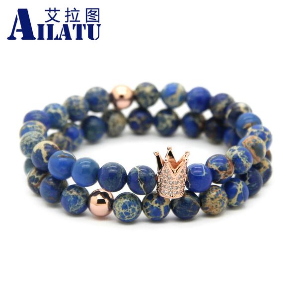 ailatu high grade 8mm blue sea sediment stone beads micro pave cz crown sets bracelets for gift pulseira hombres, Golden;silver
ailatu high grade 8mm blue sea sediment stone beads micro pave cz crown sets bracelets for gift pulseira hombres, Golden;silver