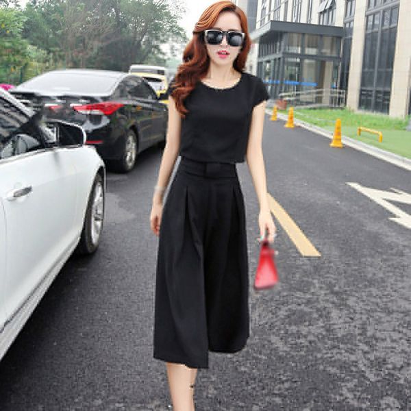 2pcs women's casual round neck short sleeve solid color + wide leg pants plus size ladies fashion suits, White
2pcs women's casual round neck short sleeve solid color + wide leg pants plus size ladies fashion suits, White