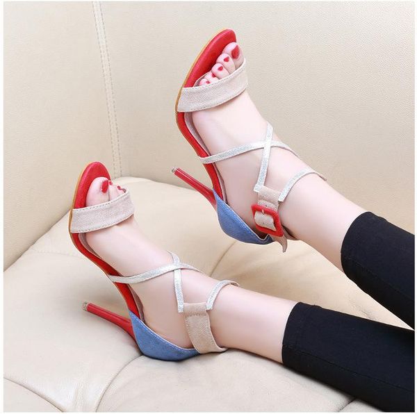 women sandals stitched color high heel cross instep strap buckle design roman designer sandals, Black
women sandals stitched color high heel cross instep strap buckle design roman designer sandals, Black